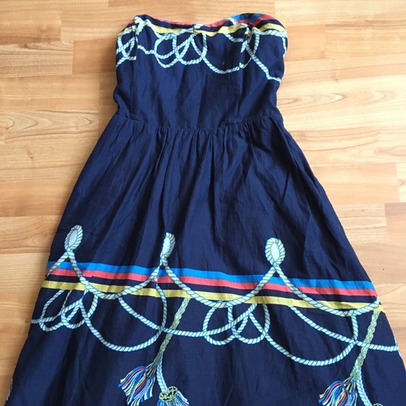 Anthropologie Strapless Dress in Navy with Colorful Details - Picture 2 of 4